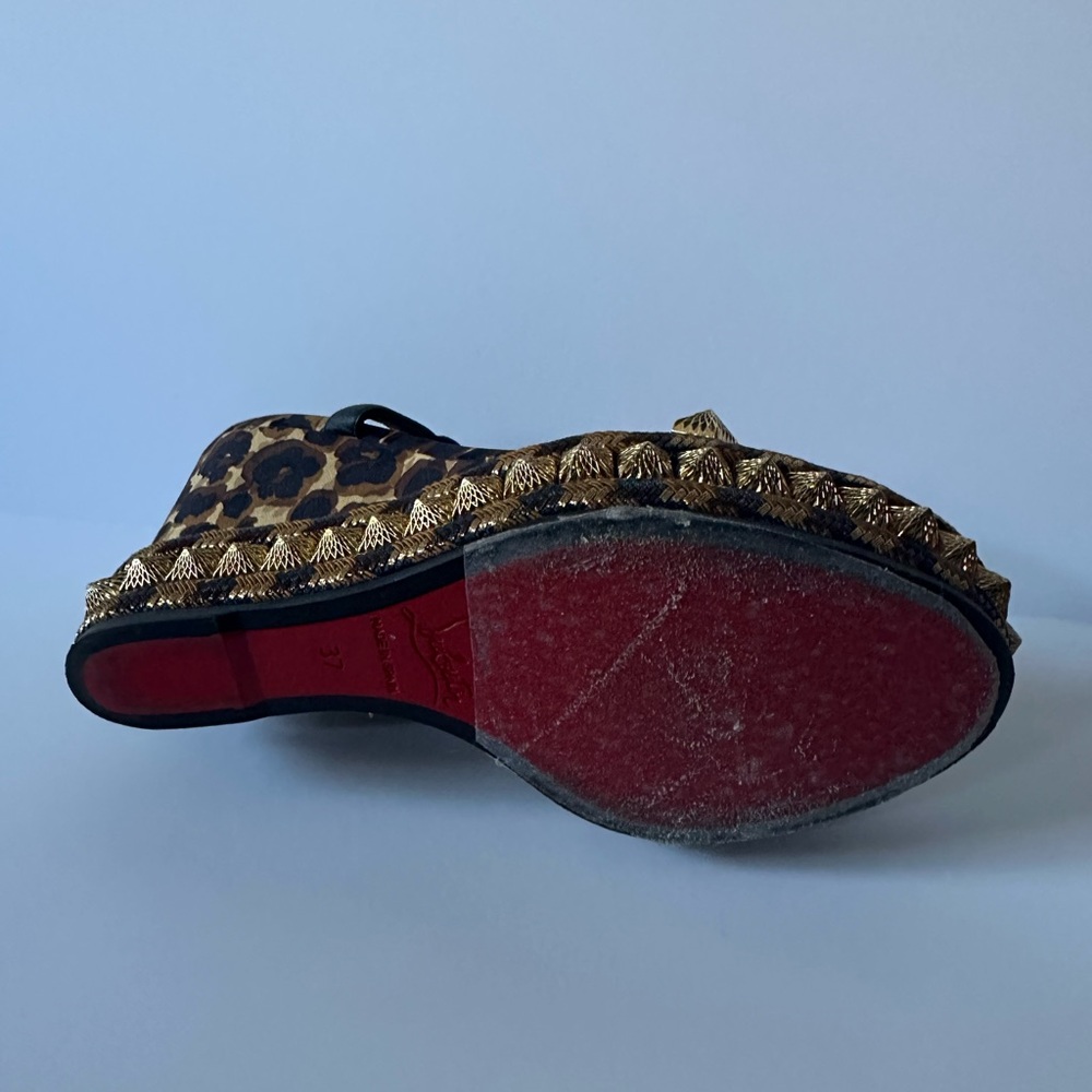 Leopard Print Wedge Sandals with Gold Embellishment - Black & Gold - Picture 7 of 12